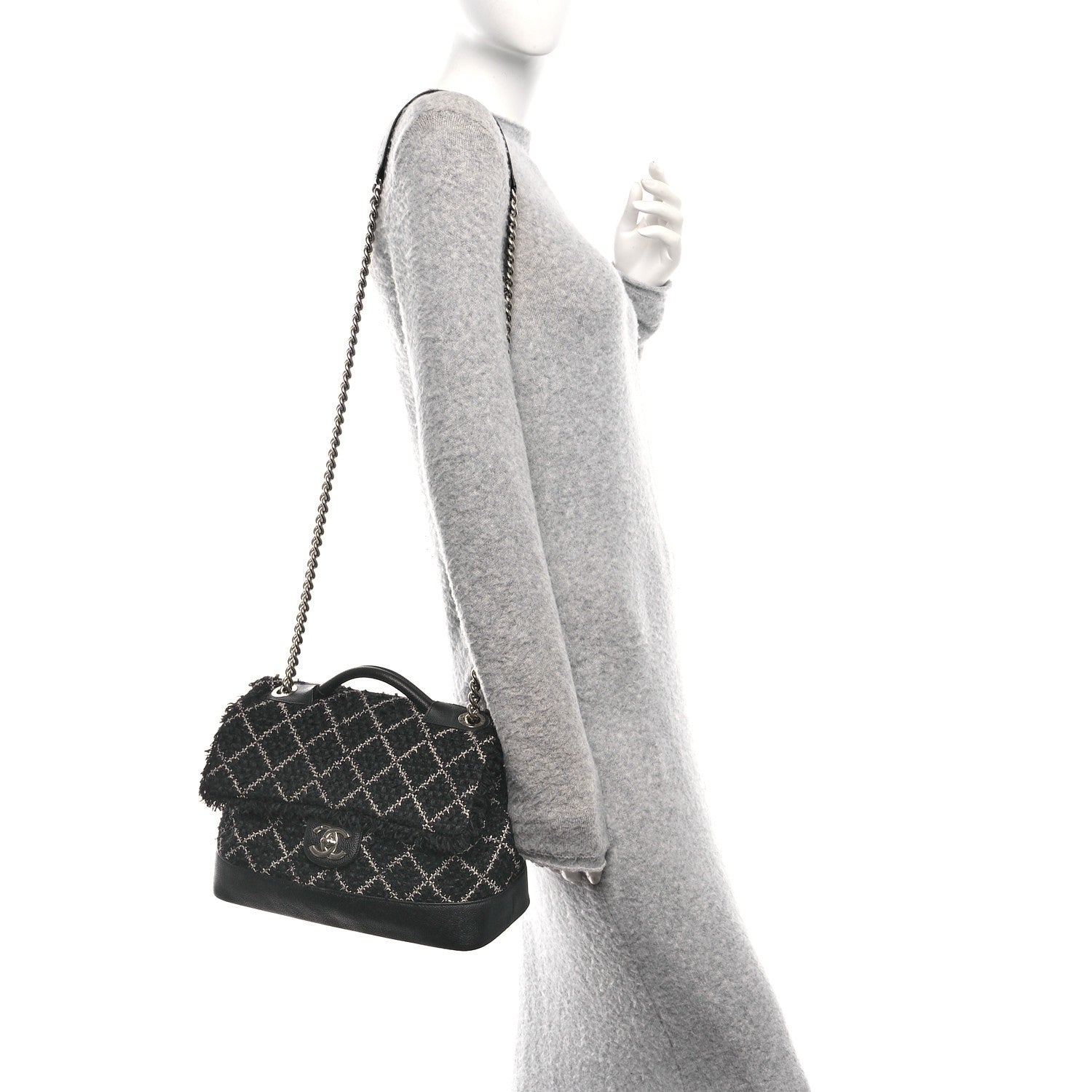 Chanel Tweed Trip Top Handle Flap Black 2 of 10