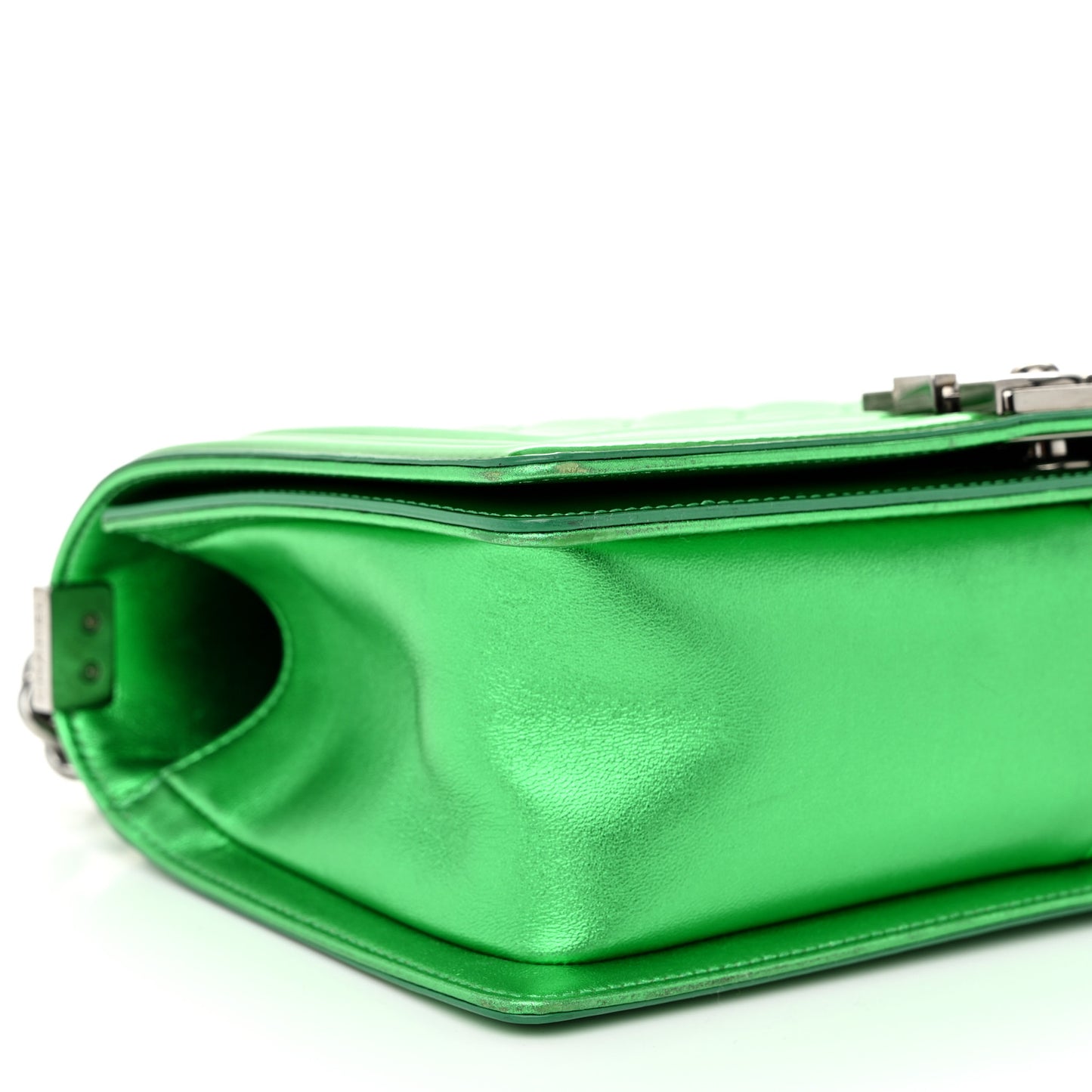 Metallic Patent Calfskin Quilted Medium Boy Flap Green
