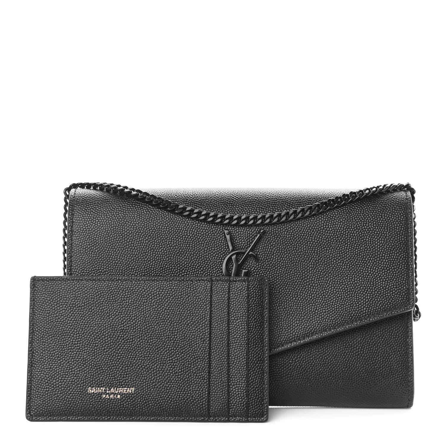 Saint Laurent Grain De Poudre Uptown Chain Wallet Black 2 of 10