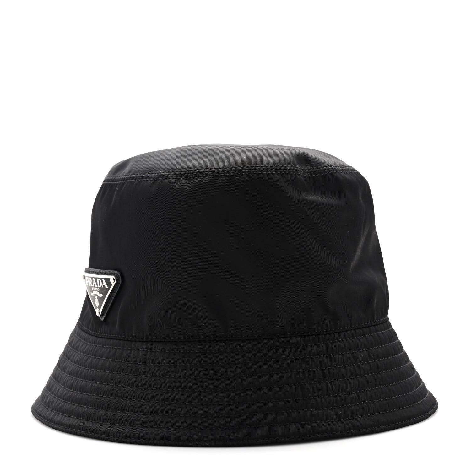 Prada Re-Nylon Metal Triangle Logo Womens Bucket Hat M Black 1 of 6