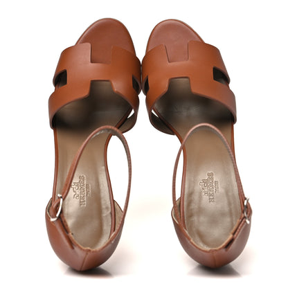 Hermes Calfskin Legend Wedge Sandals 39 Gold 2 of 10