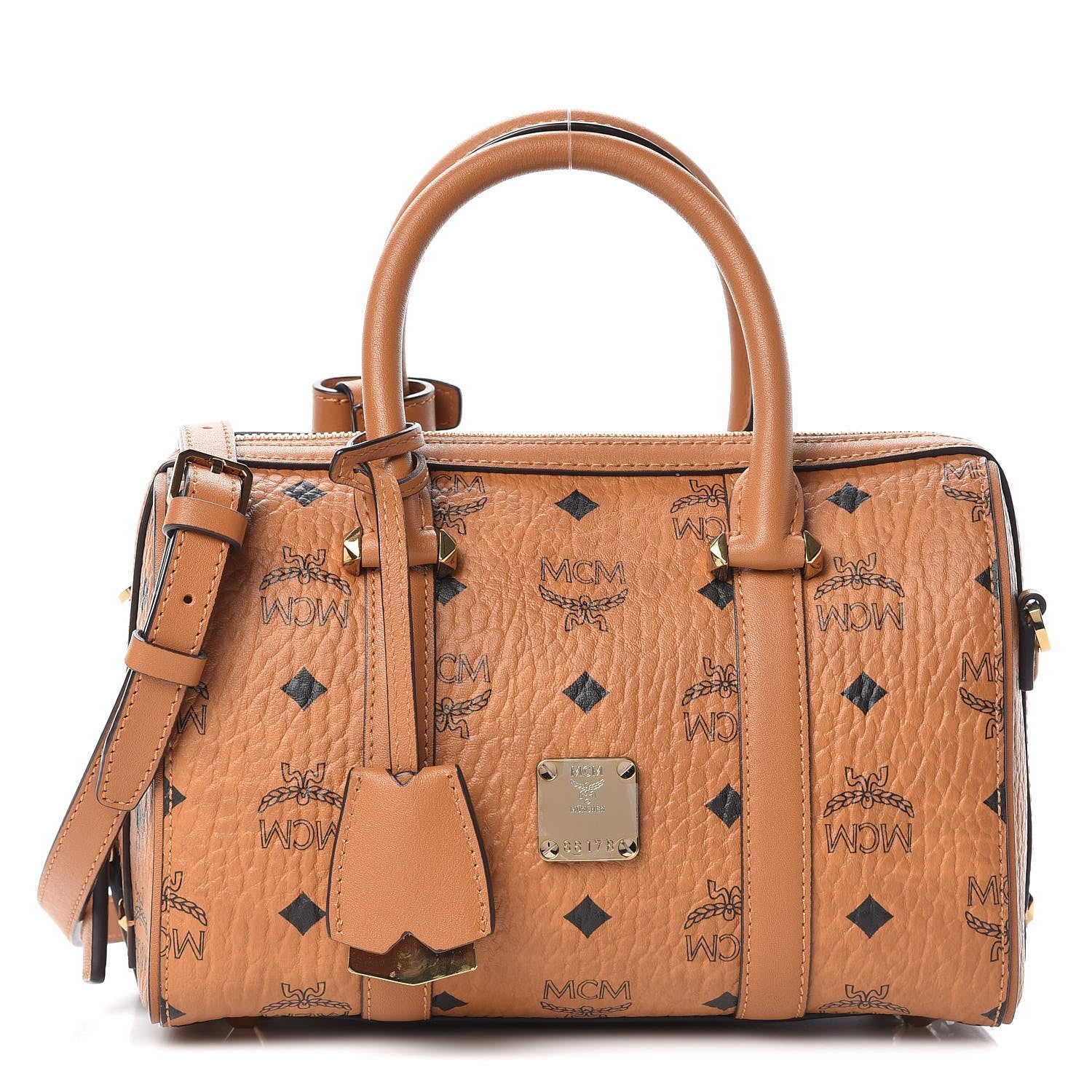 MCM Visetos Small Boston Bag Cognac 1 of 9