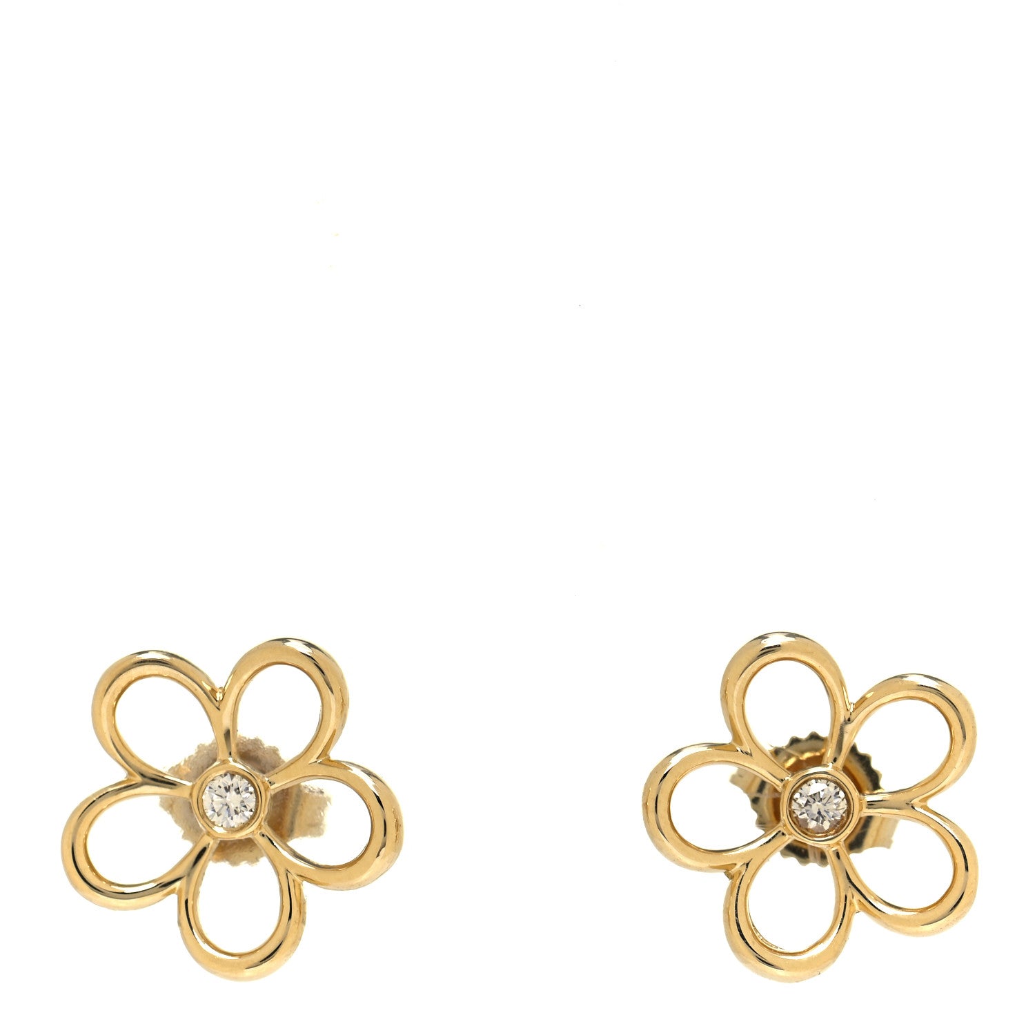 Tiffany 18K Yellow Gold Diamond Small Open Flower Earrings 1 of 4