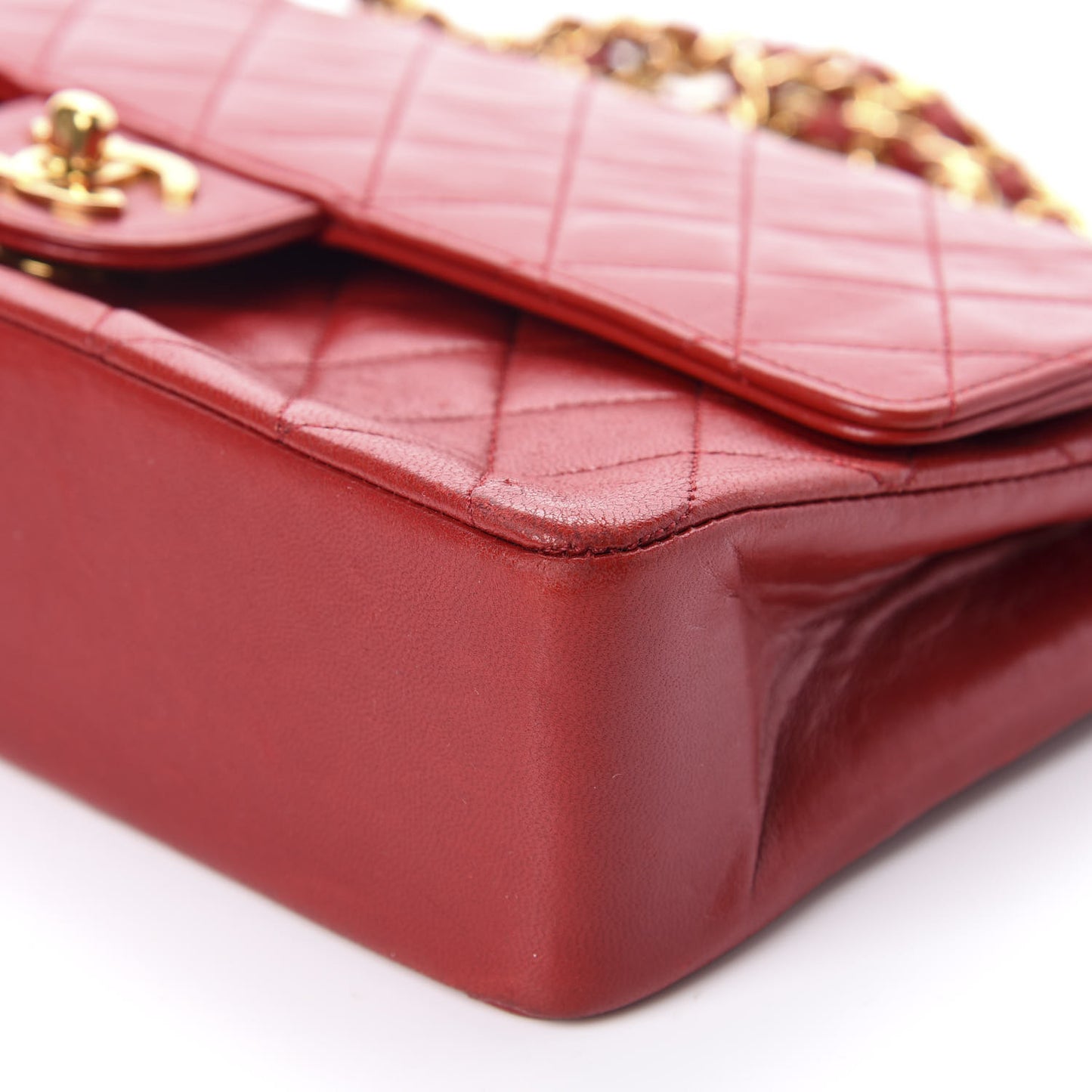 Lambskin Quilted Medium Double Flap Red