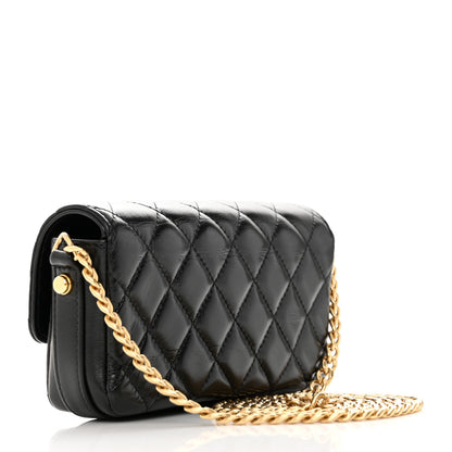 Chanel Shiny Calfskin Quilted Flap Phone Holder With Chain Black 3 of 12