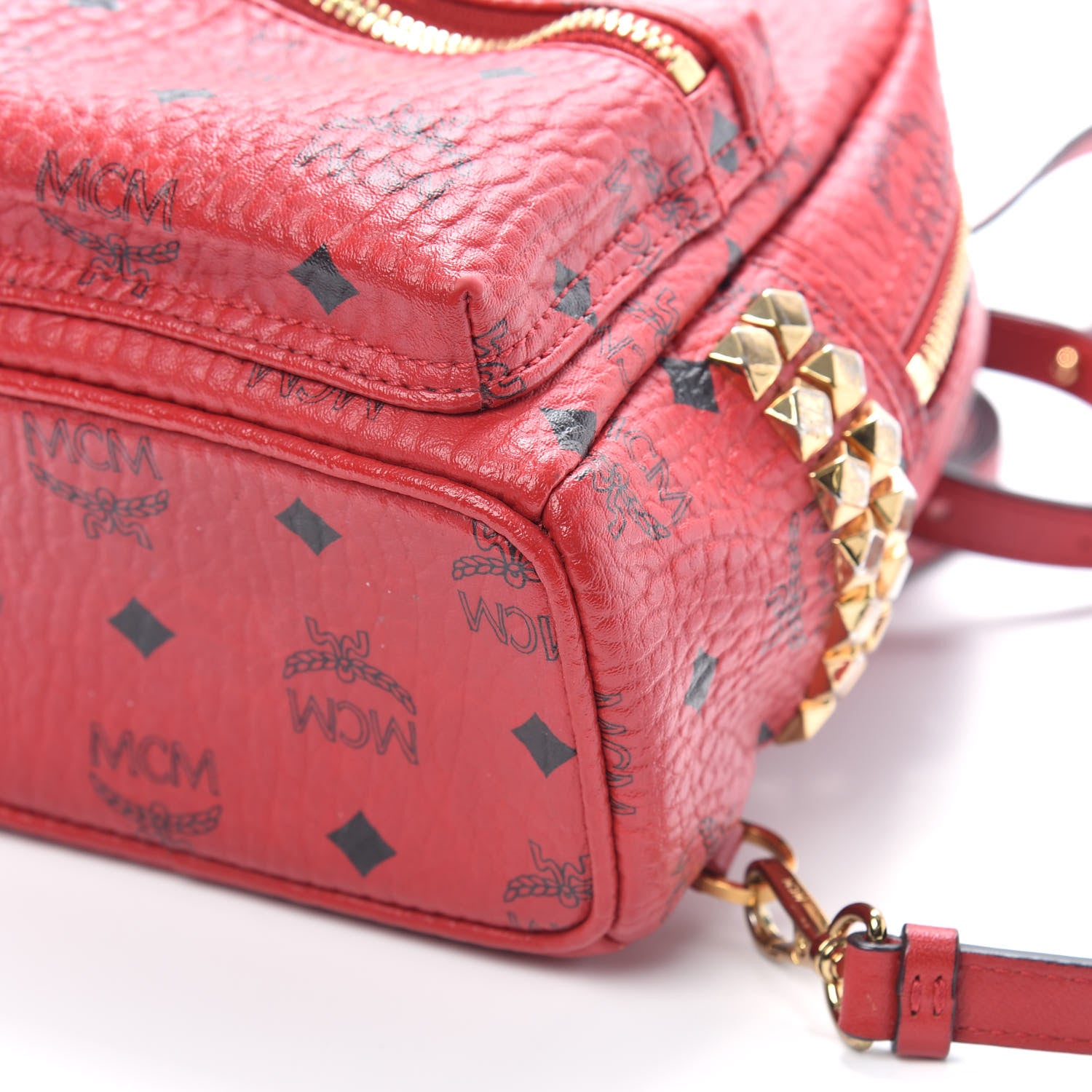 MCM Visetos Side Stud X-Mini Stark Bebe Boo Backpack Ruby Red 8 of 8