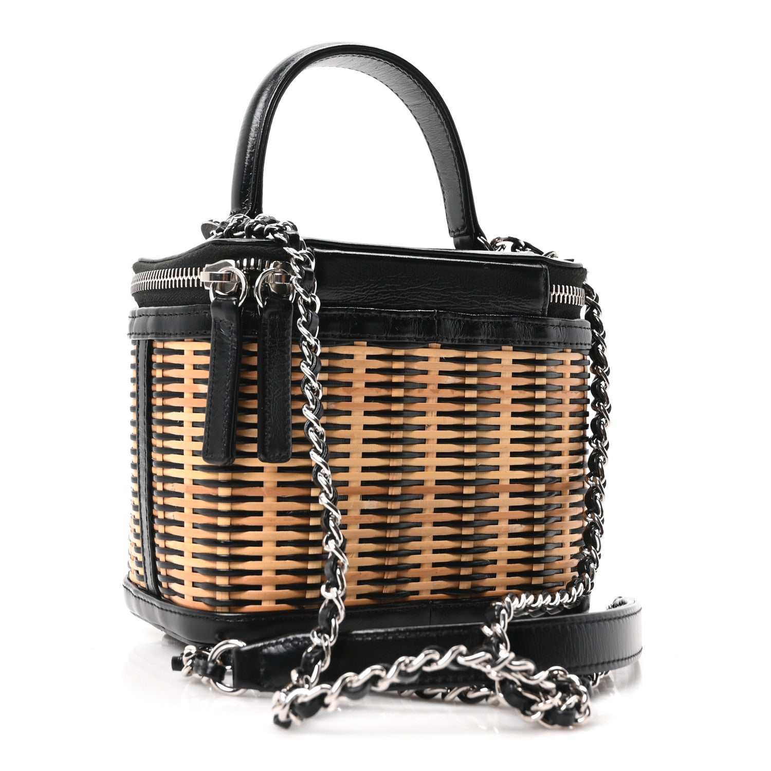 chanel ケース　本革 Chanel Calfskin Raffia Small Vanity Case Bag Black Beige 1906347