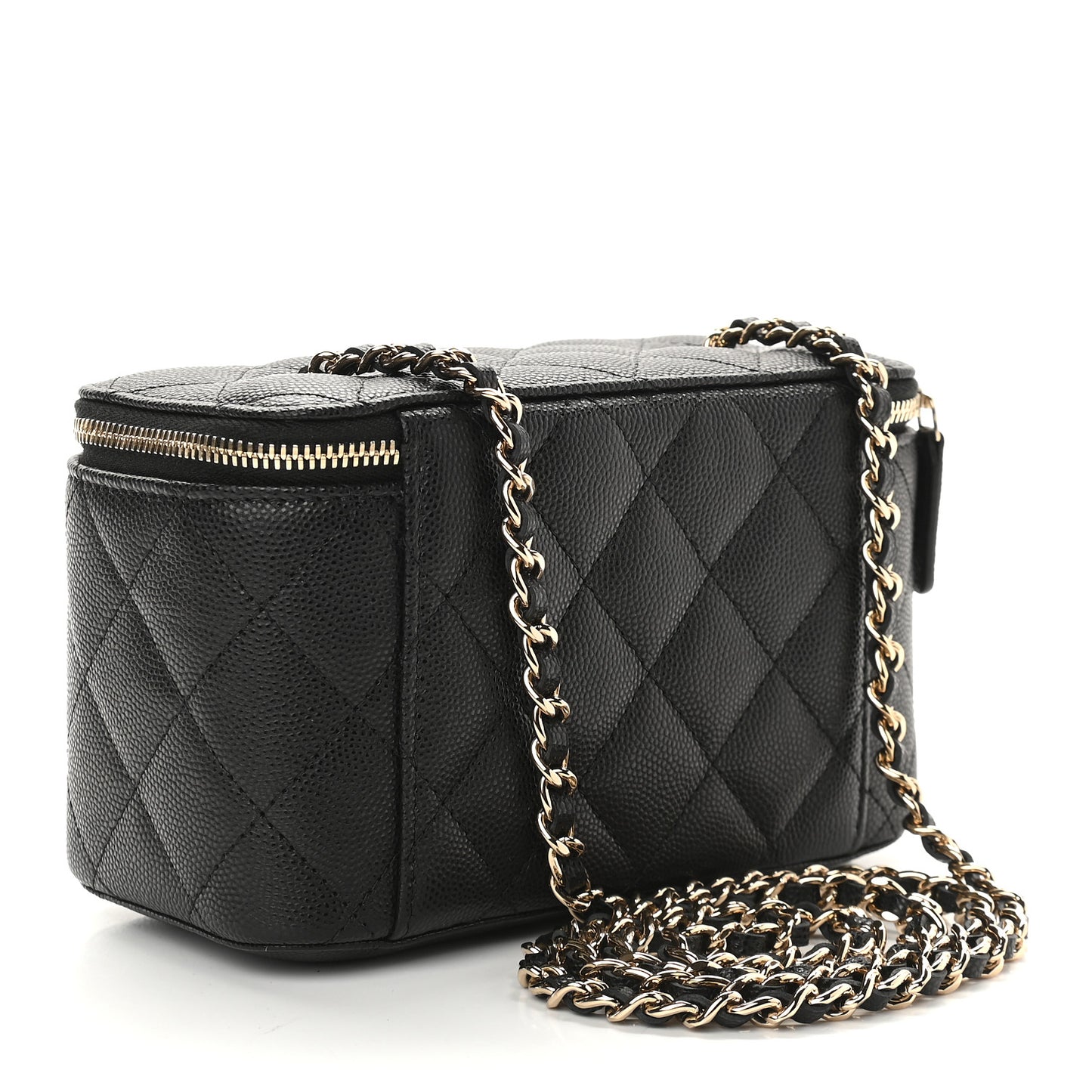 Caviar Quilted Small Vanity Case With Chain Black