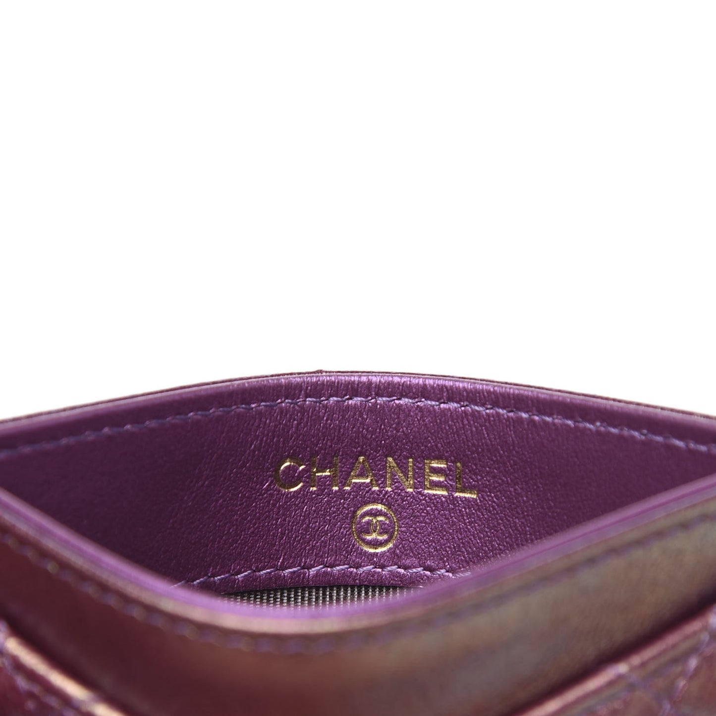 Iridescent Lambskin Quilted Card Holder Purple