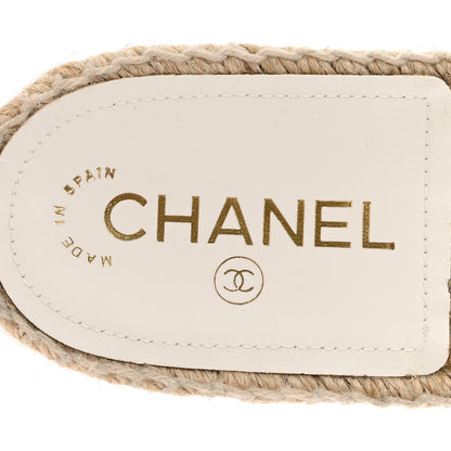 Chanel Lambskin Chain Espadrille Slip On Sandals 39 Black White 8 of 10