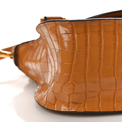 Chloe Calfskin Crocodile Embossed Small Marcie Satchel Autumnal Brown 9 of 10