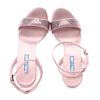 Prada Satin Crystal Triangle Modellerie 100mm Sandals 39 Alabastro 2 of 10