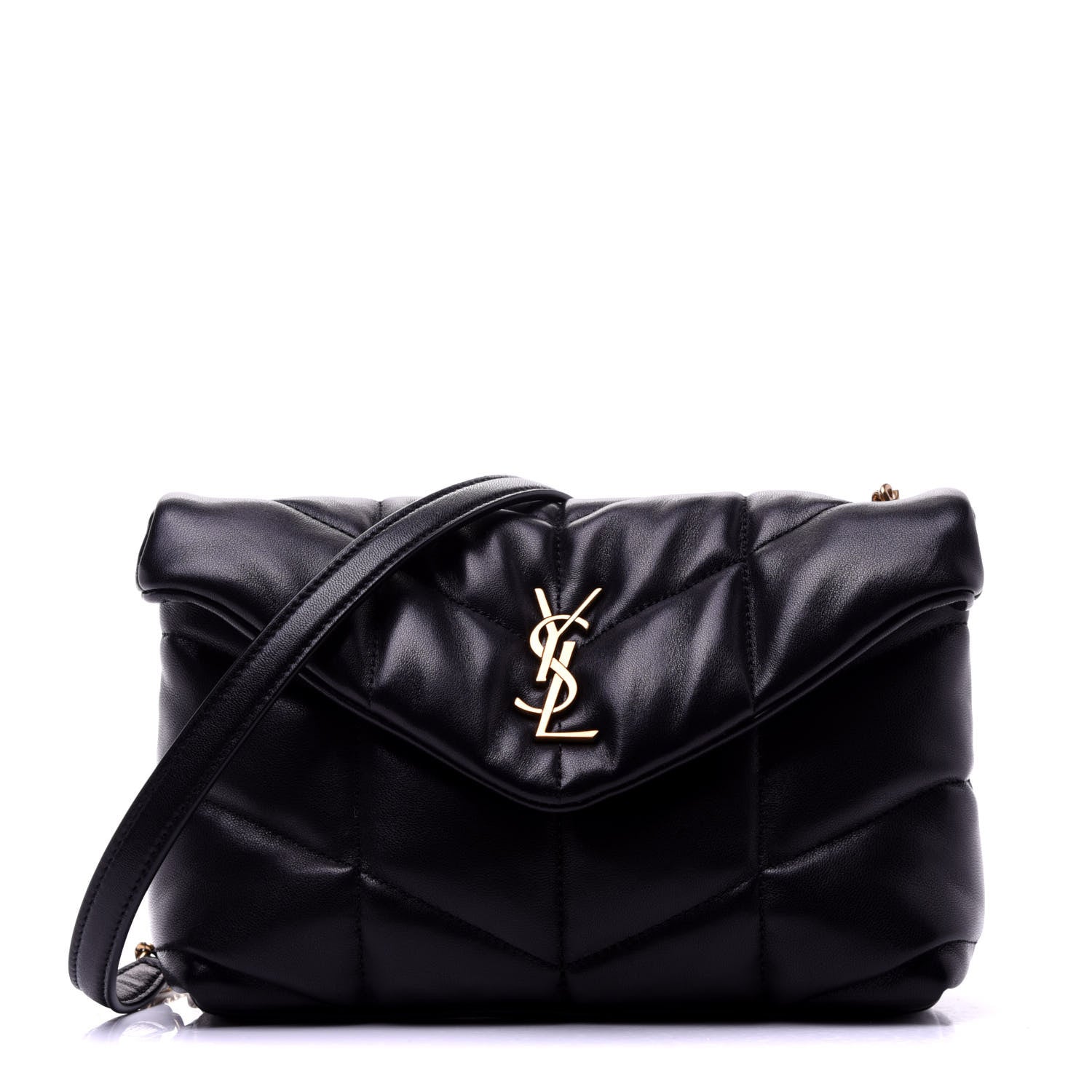 Saint Laurent Lambskin Quilted Toy Loulou Puffer Monogram Chain Satchel Black 1 of 23
