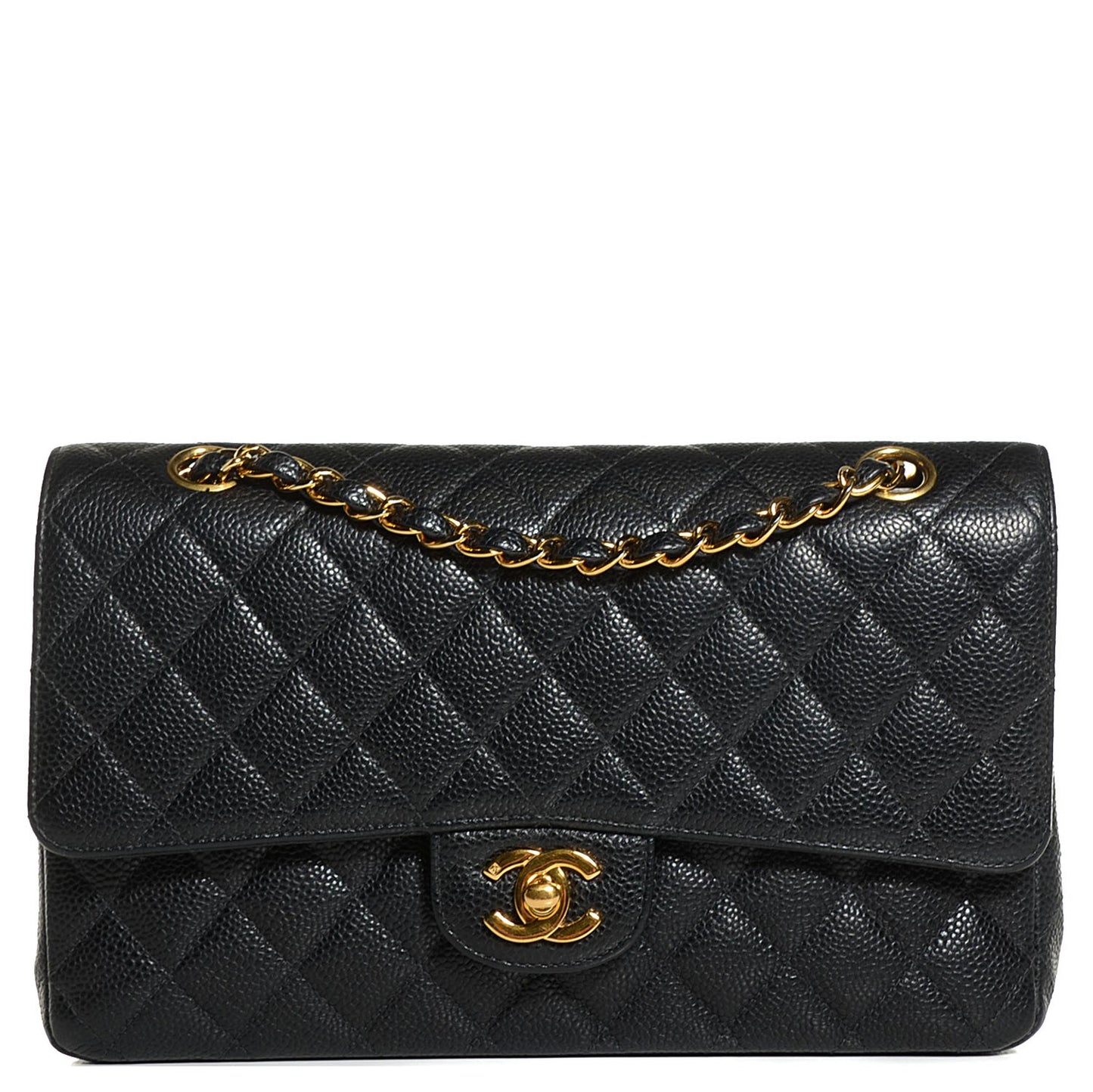 Caviar Quilted Medium Double Flap Black