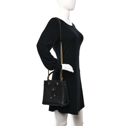 Chanel Grained Calfskin Stitched Small Drawstring Bag Black 2 of 9