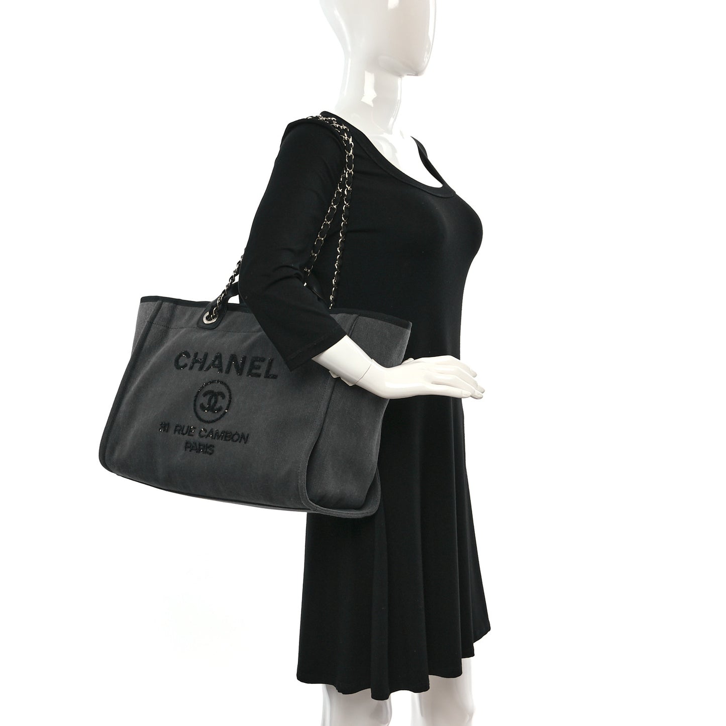Canvas Sequin Medium Deauville Tote Charcoal