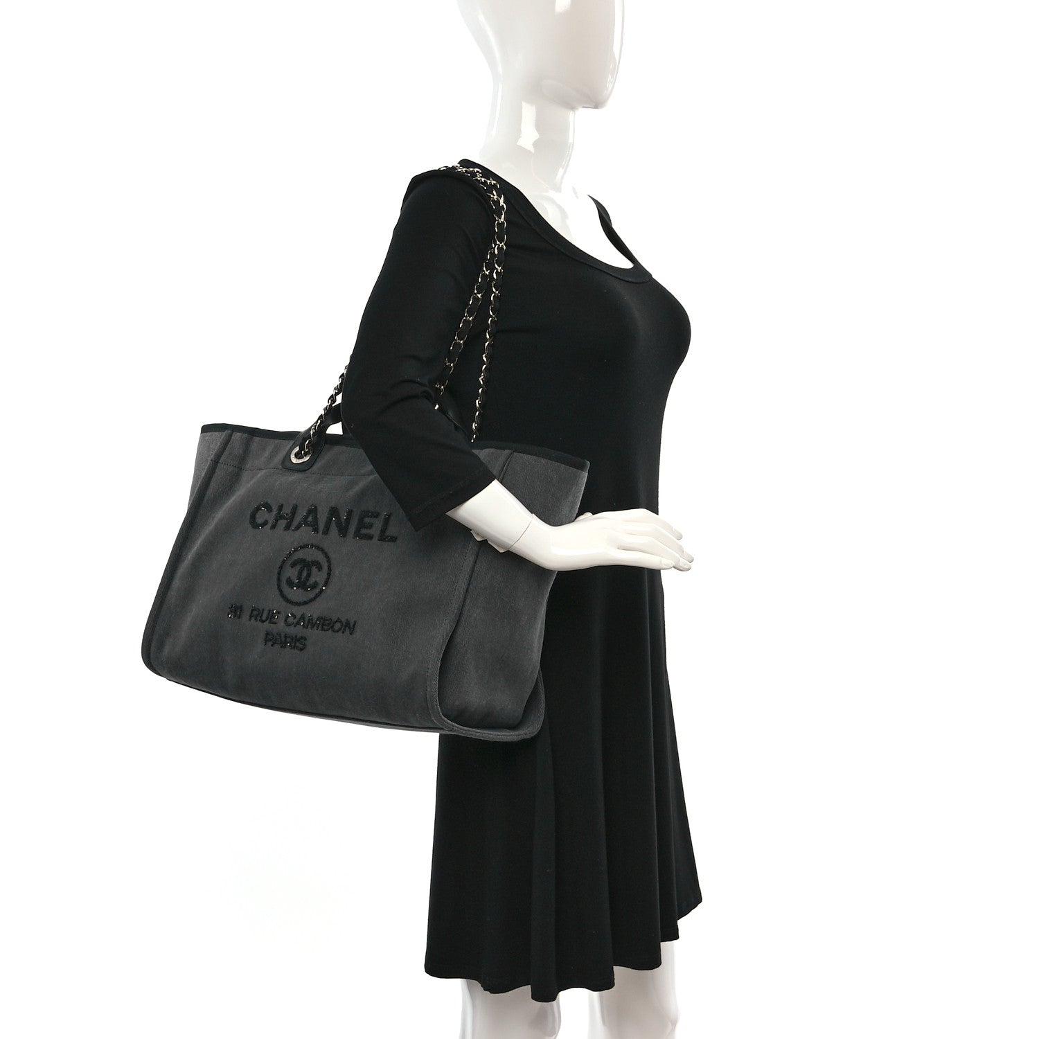 Chanel Canvas Sequin Medium Deauville Tote Charcoal 2 of 9