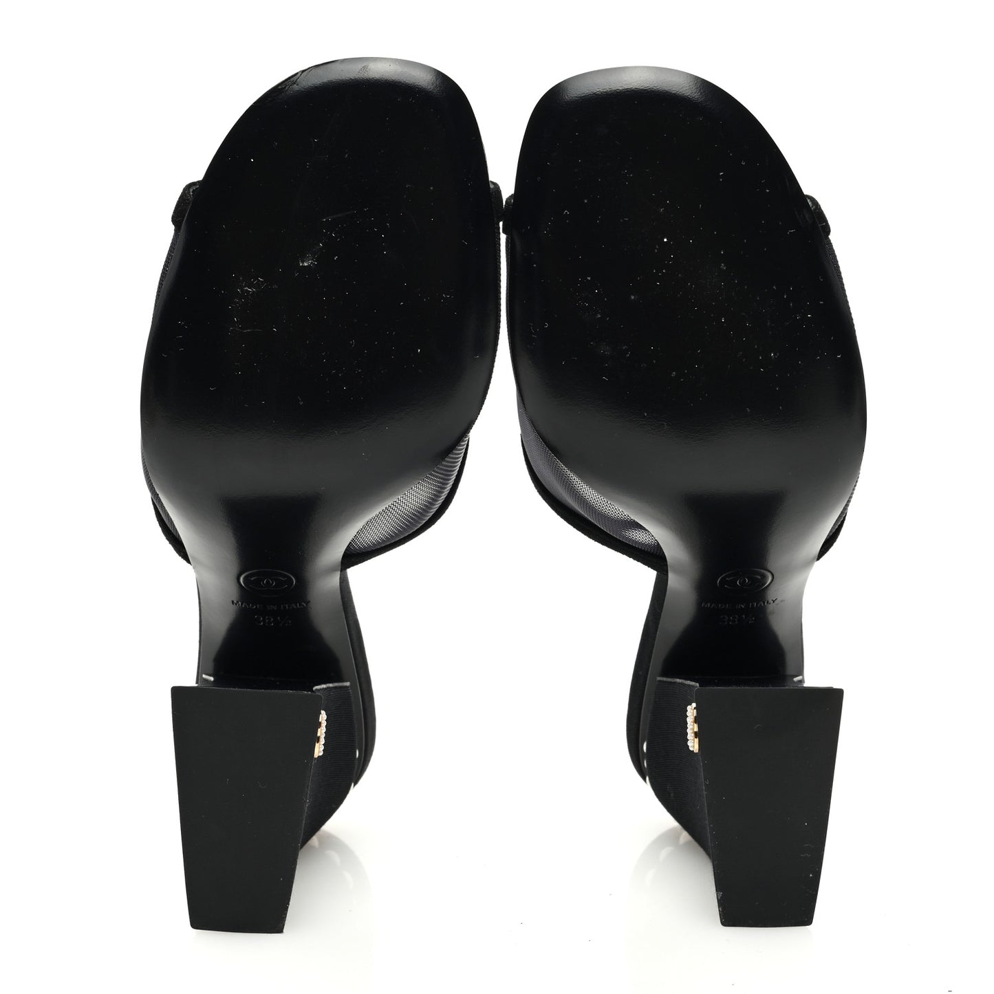 Mesh Suede Calfskin Pearl Mule 38.5 Black