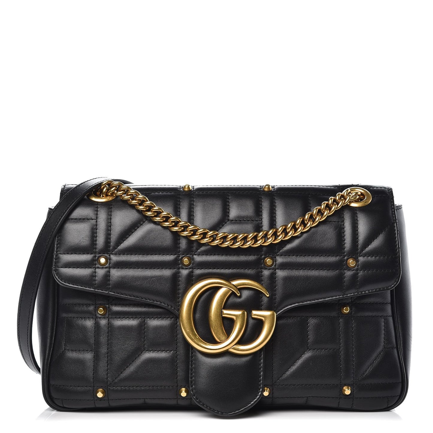 Calfskin Matelasse Studded Medium GG Marmont Shoulder Bag Black