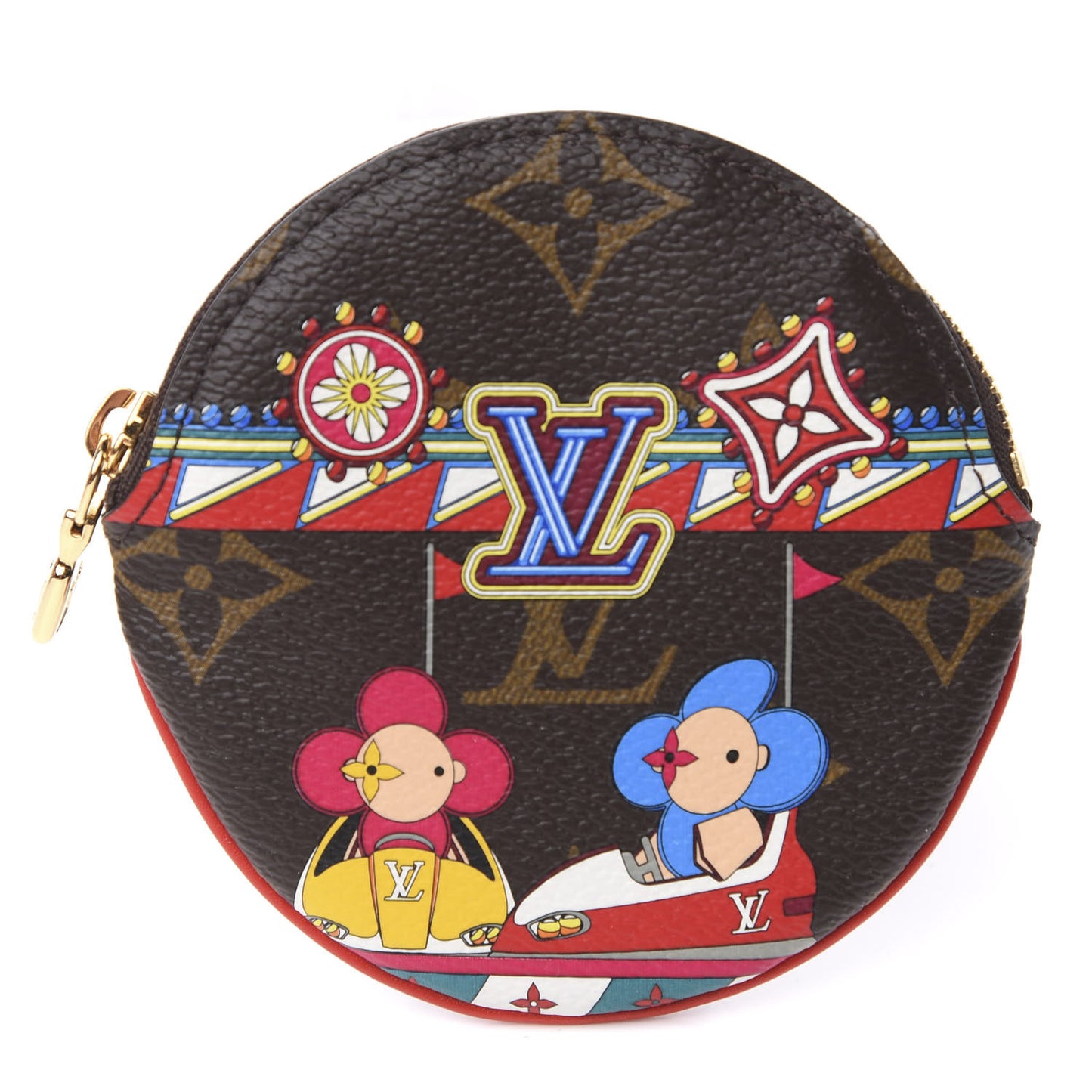 Monogram 2020 Christmas Animation Bumper Cars Round Coin Purse Coquelicot