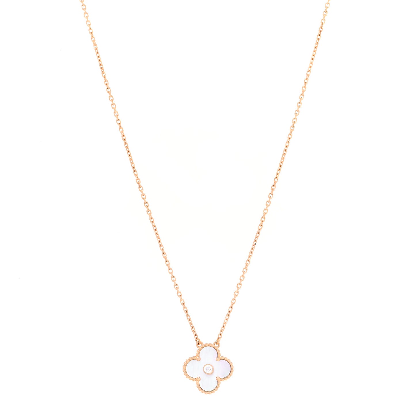 18K Rose Gold Diamond Mother of Pearl Vintage Alhambra Pendant Necklace