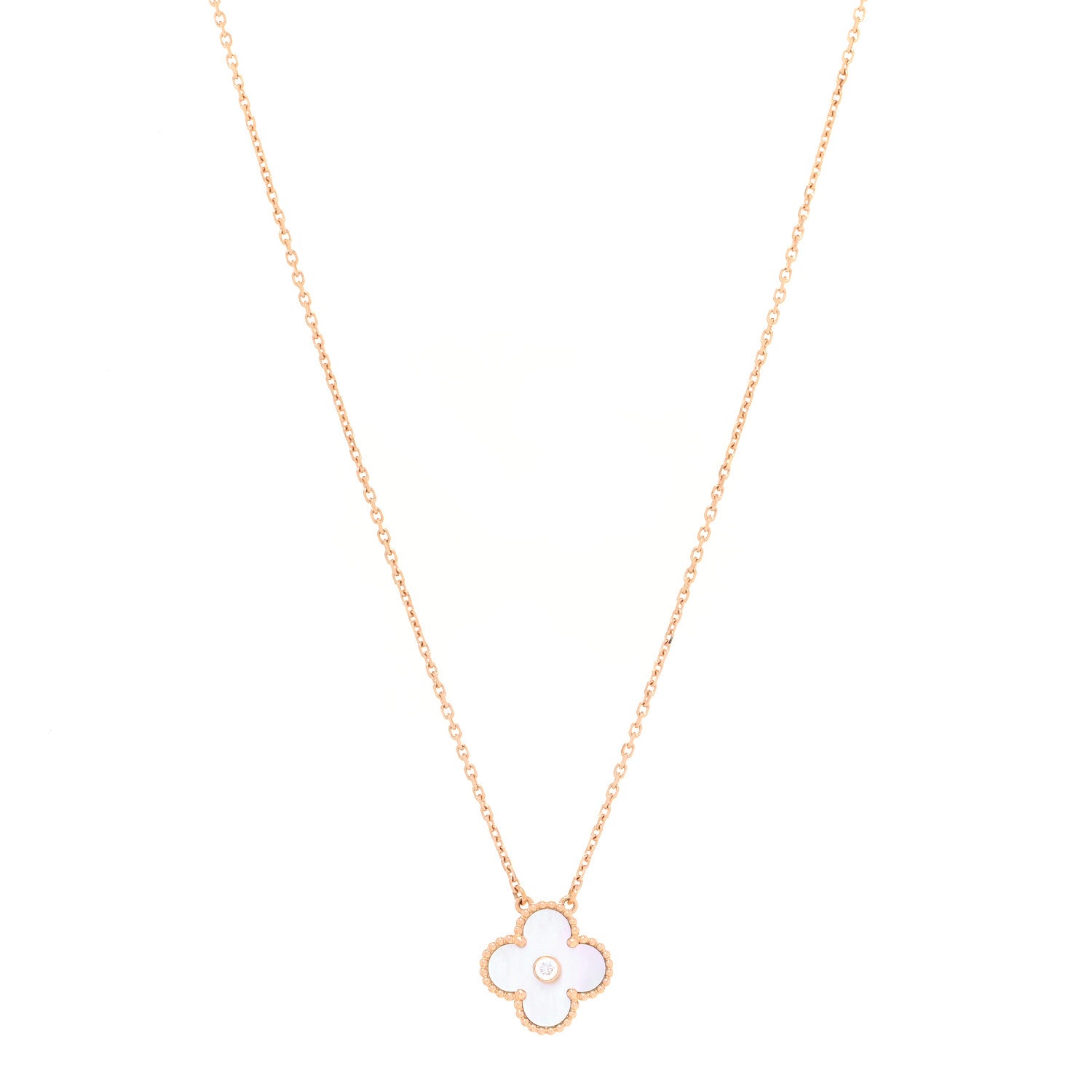 Van Cleef & Arpels 18K Rose Gold Diamond Mother of Pearl Vintage Alhambra Pendant Necklace 1 of 6