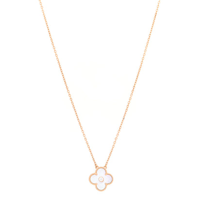 Van Cleef & Arpels 18K Rose Gold Diamond Mother of Pearl Vintage Alhambra Pendant Necklace 1 of 6