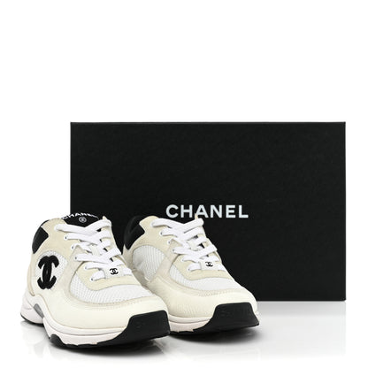 Chanel Mesh Suede Calfskin Grained Calfskin Womens CC Sneakers 36.5 White Black 9 of 9