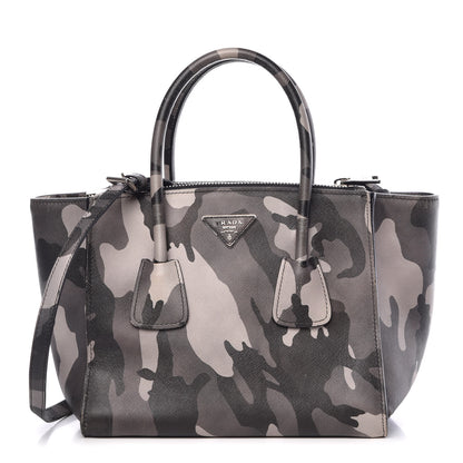 Prada Saffiano Soft Camouflage Print Small Twin Pocket Tote Marmo Dis Camouflage 1 of 19
