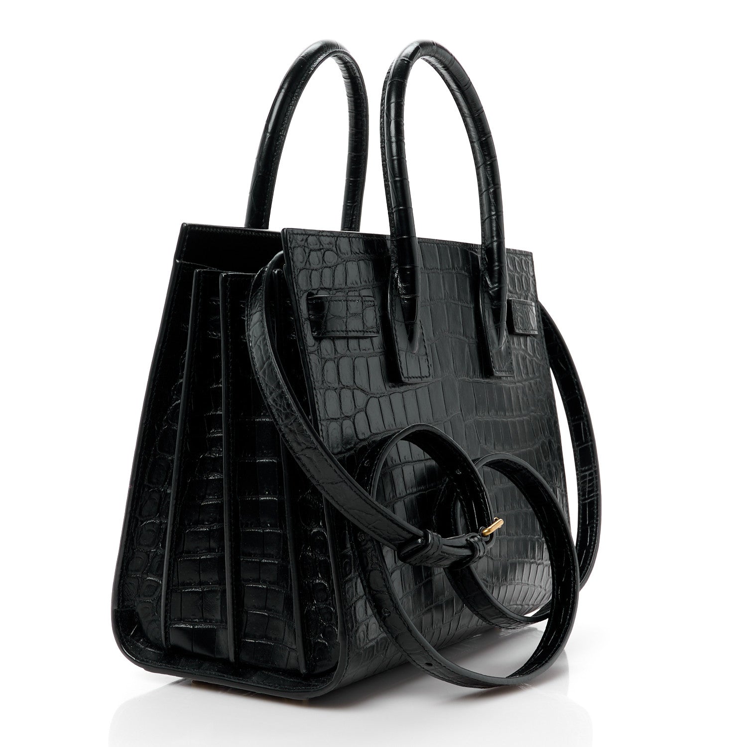 Saint Laurent Calfskin Crocodile Embossed Baby Sac De Jour Black 3 of 12
