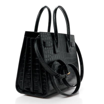 Saint Laurent Calfskin Crocodile Embossed Baby Sac De Jour Black 3 of 12