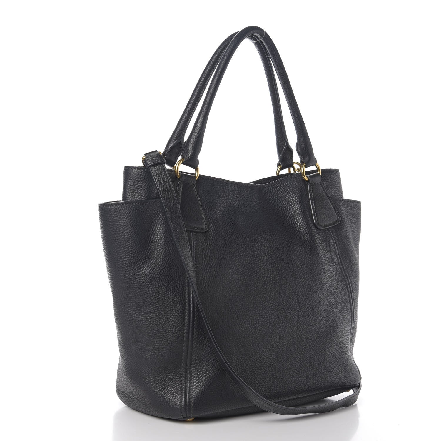 Prada Vitello Daino Side Pocket Tote Black 2 of 9