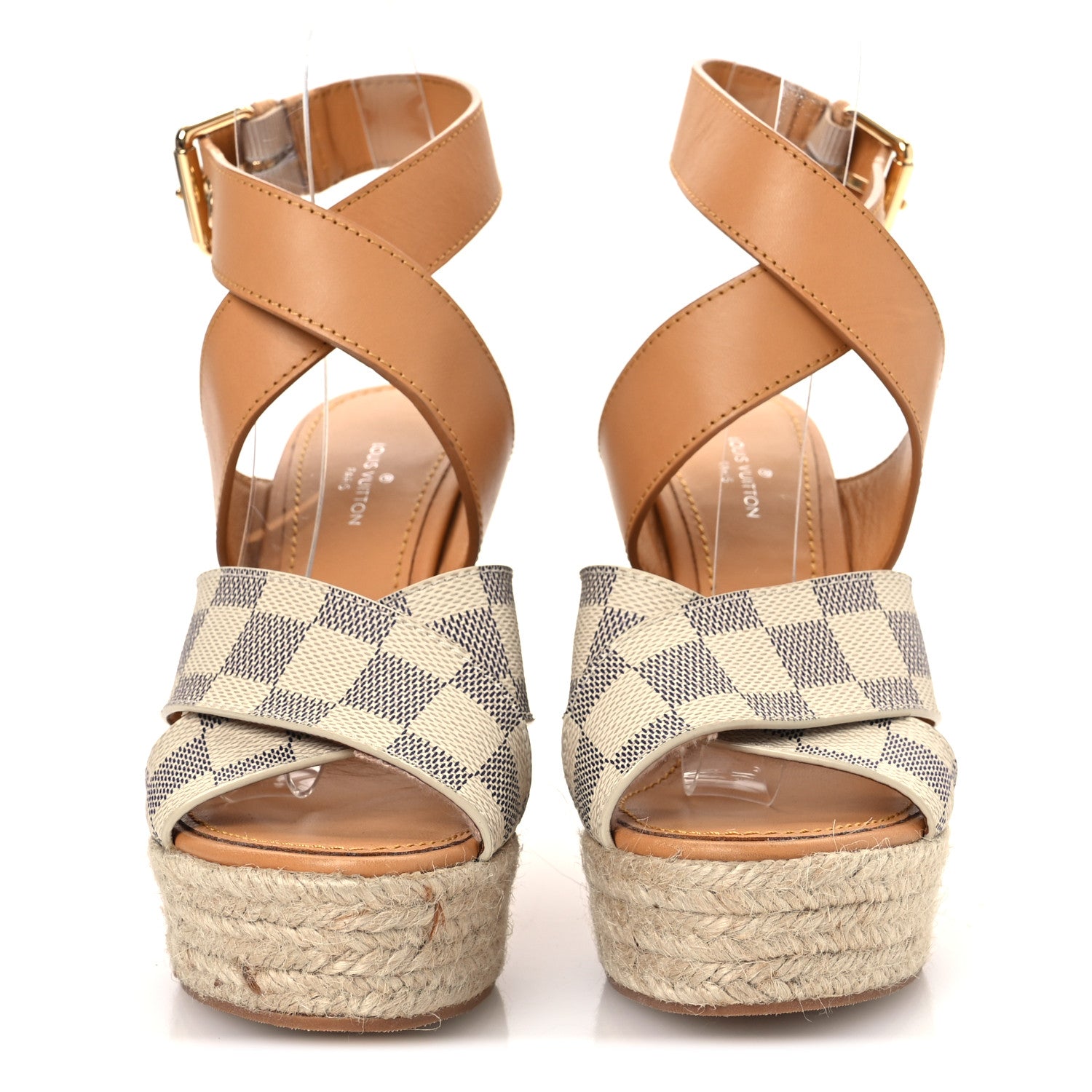 Louis Vuitton Damier Azur Starboard Wedges 35 Tan 1738858
