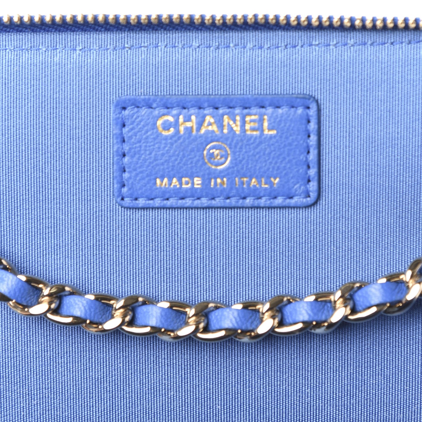 Raffia Jute Striped Small Vanity Case With Chain Blue Beige