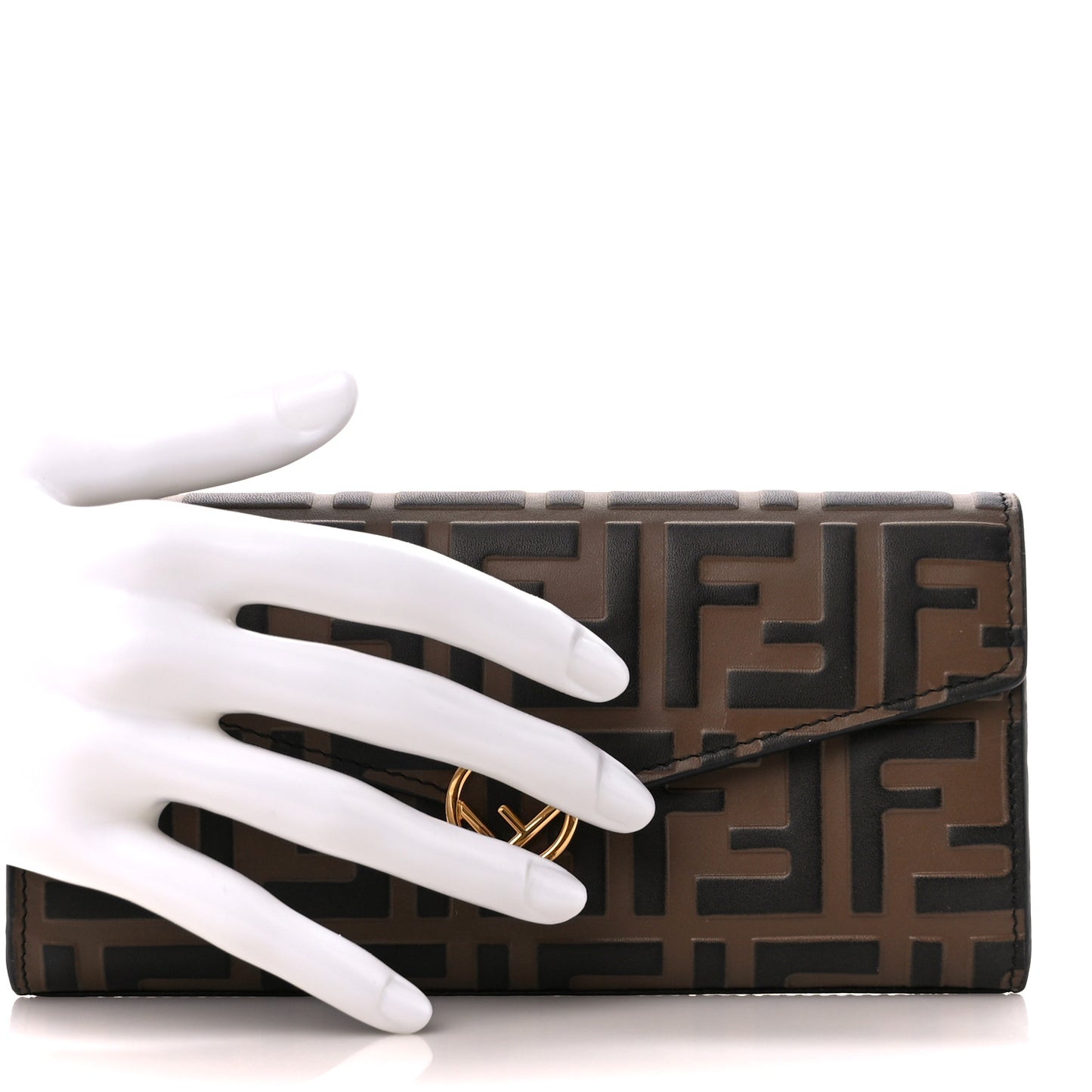 Vitello Soft F is Fendi Bi-Color FF 1974 Embossed Continental Envelope Wallet Maya Black