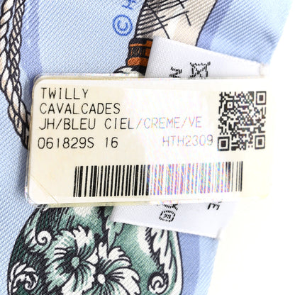 Hermes Silk Cavalcades Twilly Bleu Ciel Creme Vert 4 of 4