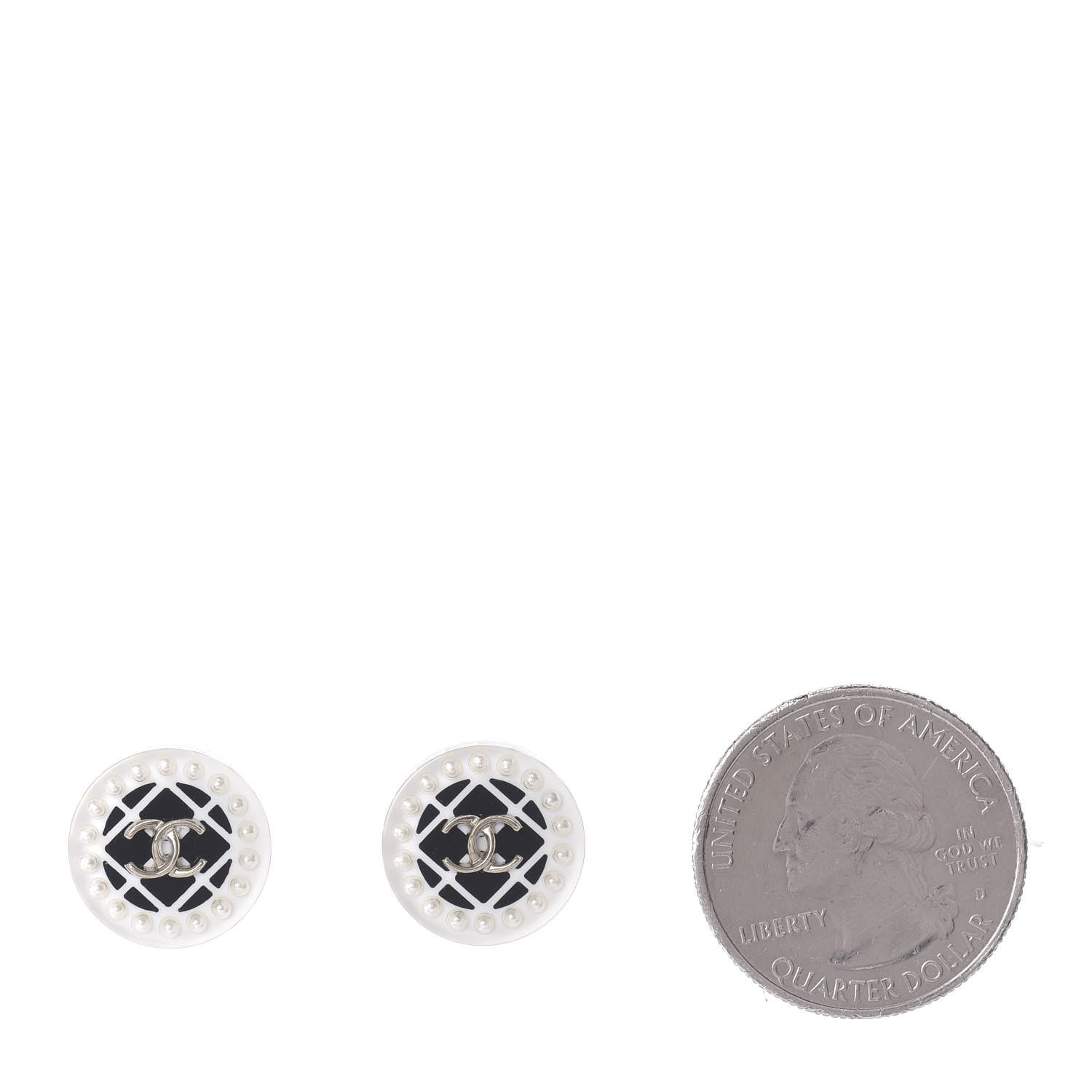 Chanel Resin Pearl CC Earrings White Black 2 of 5