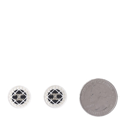 Chanel Resin Pearl CC Earrings White Black 2 of 5