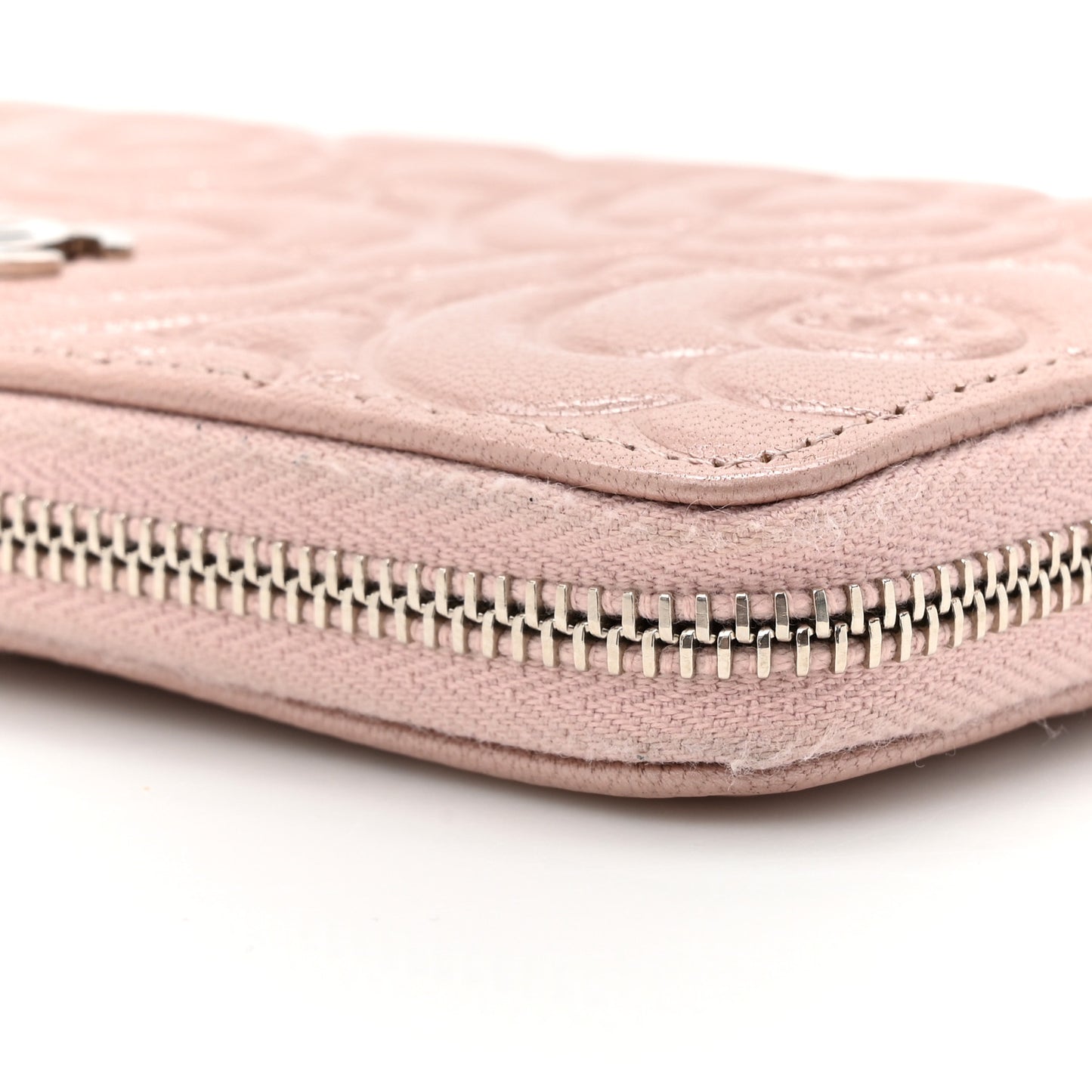 Caviar Camellia Embossed Medium Zip Around Wallet Light Pink