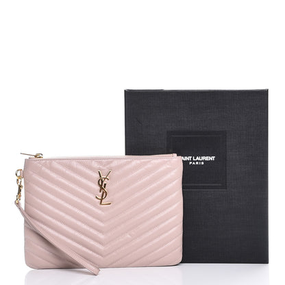 Saint Laurent Calfskin Matelasse Chevron Monogram A5 Wristlet Rose Antic 8 of 8
