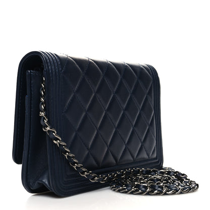 Chanel Lambskin Quilted Boy Wallet On Chain WOC Navy Blue 3 of 11
