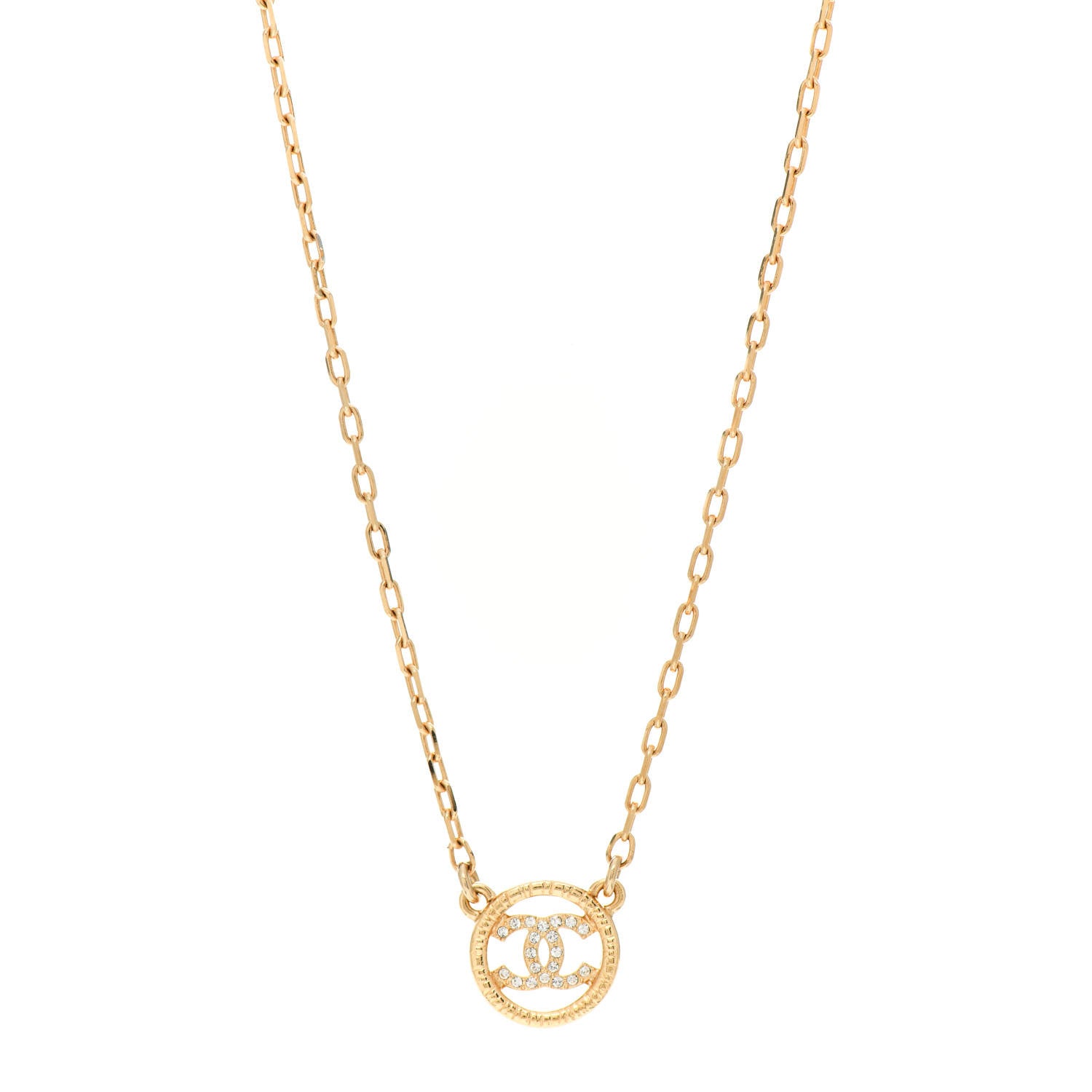 Chanel Crystal Metal CC Round Pendant Necklace Gold 1 of 4