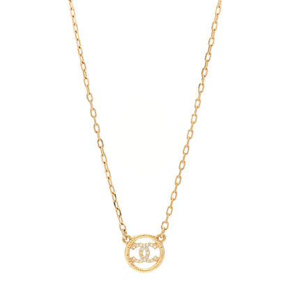 Chanel Crystal Metal CC Round Pendant Necklace Gold 1 of 4