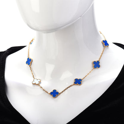 Van Cleef & Arpels 18K Yellow Gold Blue Agate 10 Motifs Vintage Alhambra Necklace 2 of 5