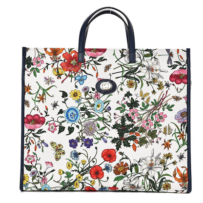 Gucci Canvas Large Flora Tote Navy Multicolor 1 of 11