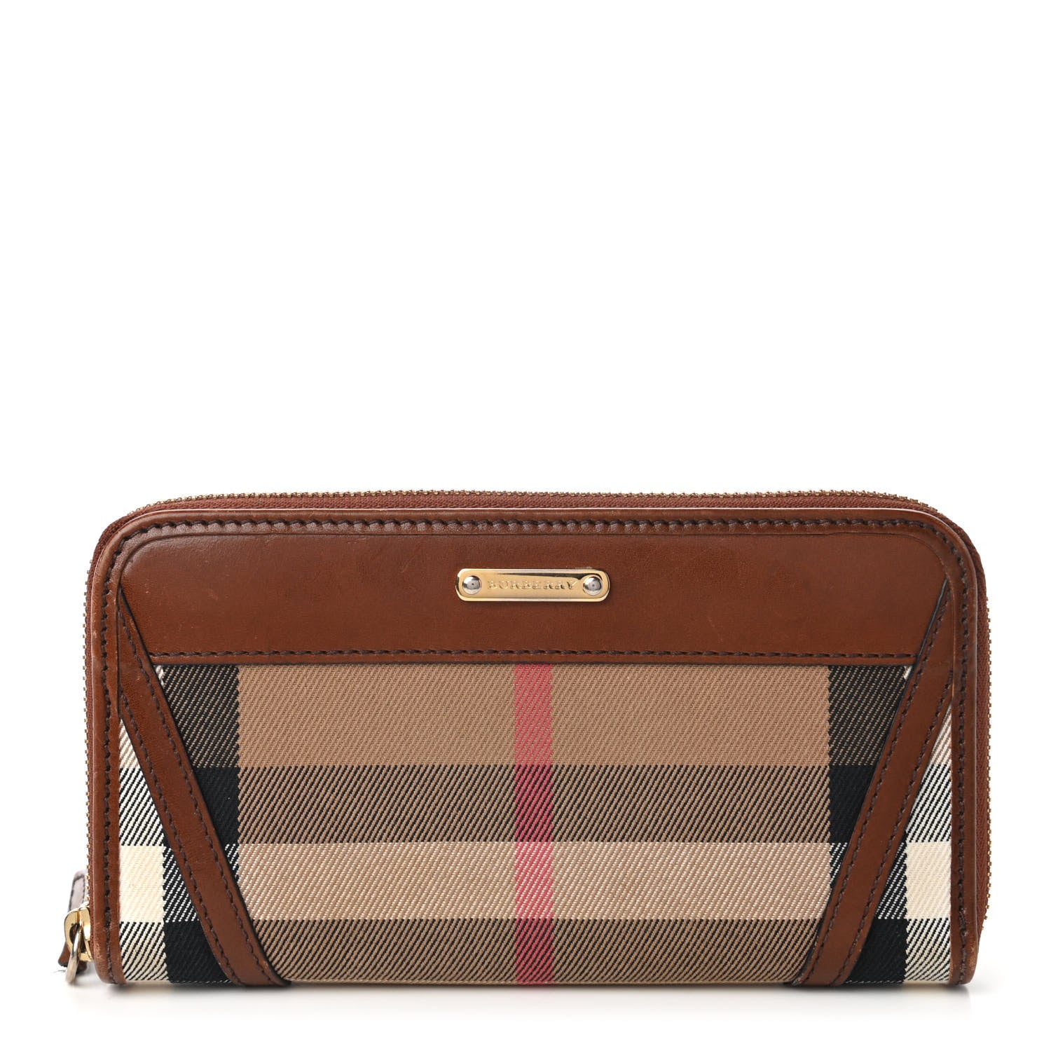 Burberry House Check Bridle Calfskin Ziggy Zip Around Wallet Dark Tan 1 of 11