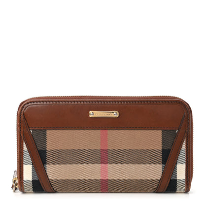 Burberry House Check Bridle Calfskin Ziggy Zip Around Wallet Dark Tan 1 of 11
