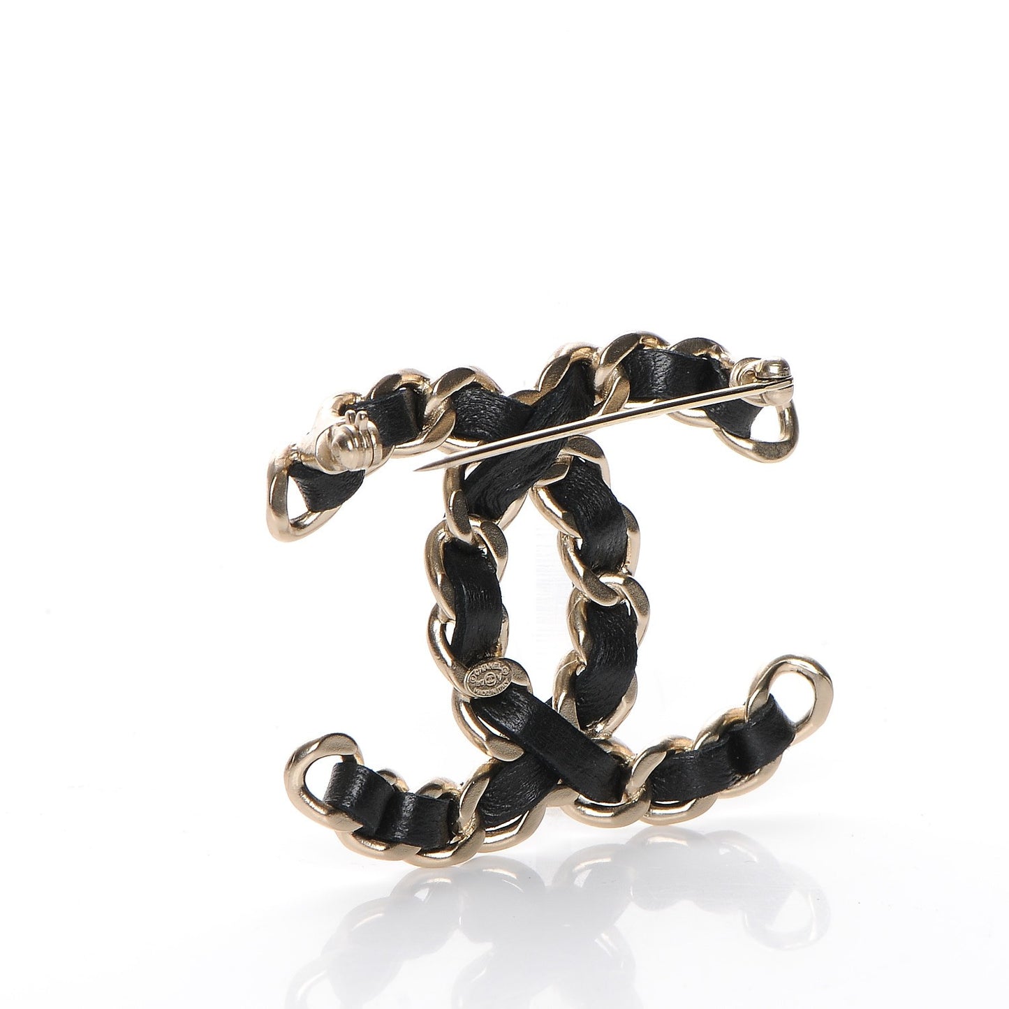 Lambskin Chain CC Brooch Black Gold