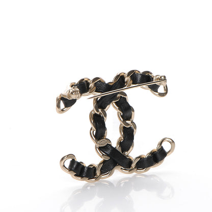 Chanel Lambskin Chain CC Brooch Black Gold 3 of 5