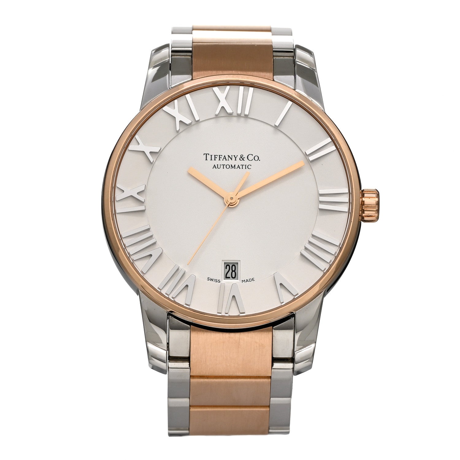 Tiffany Stainless Steel 18K Rose Gold 37mm Atlas 3-Hand Automatic Watch 1 of 4